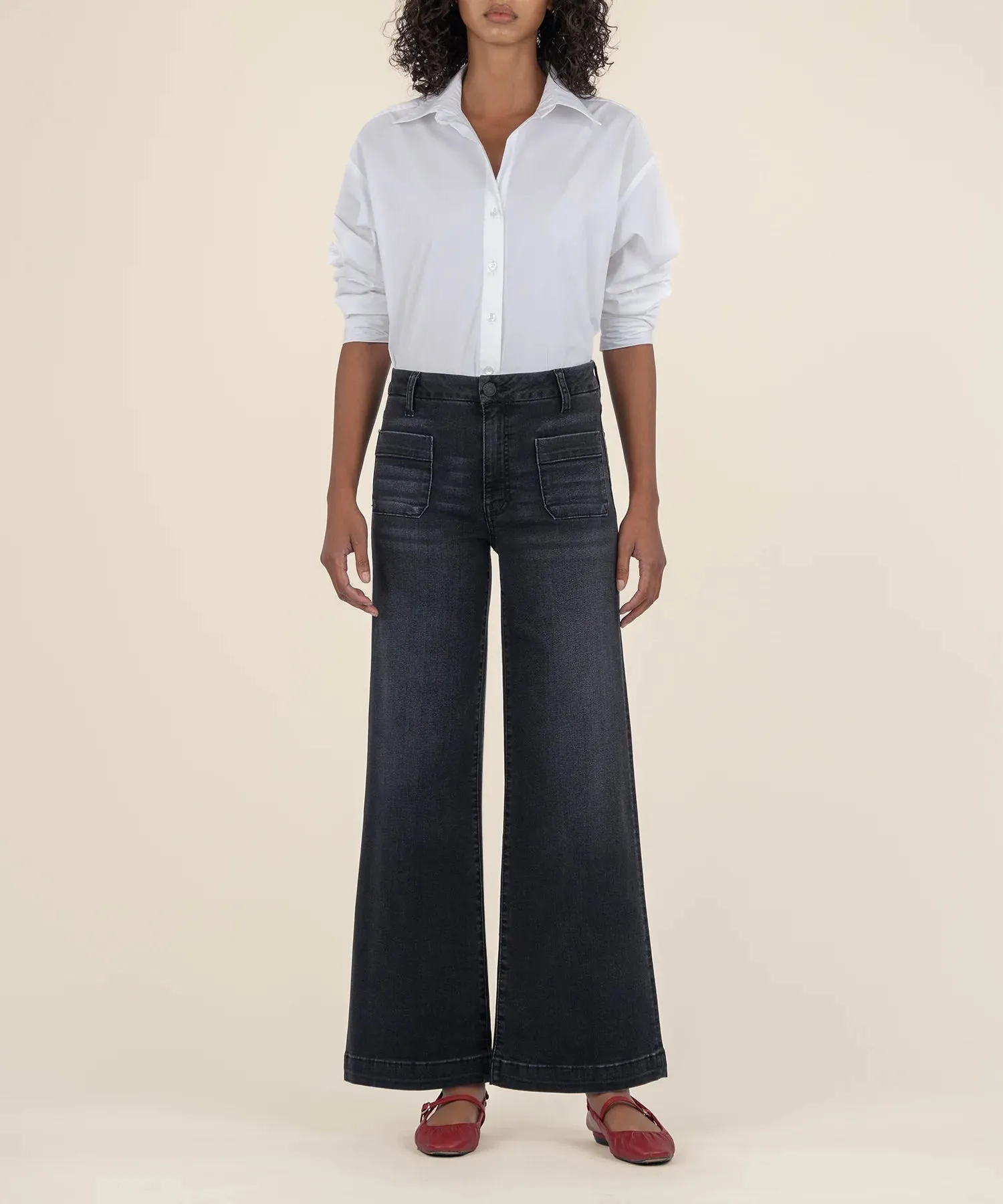 Kut Meg High Rise Wide Leg w/ Patch Pockets in Tactful Wash