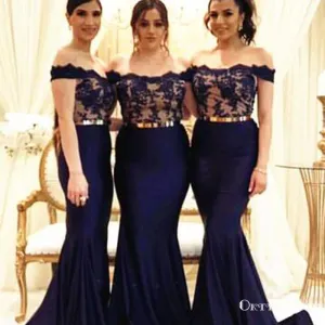 Lace Appliques Mermaid Long Cheap Bridesmaid Dresses With Gold Belt, TYP1980
