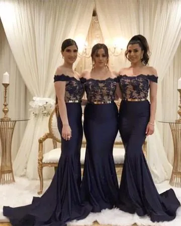 Lace Appliques Mermaid Long Cheap Bridesmaid Dresses With Gold Belt, TYP1980