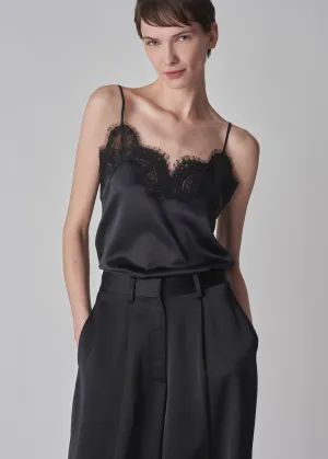 Lace Camisole in Silk Satin - Black