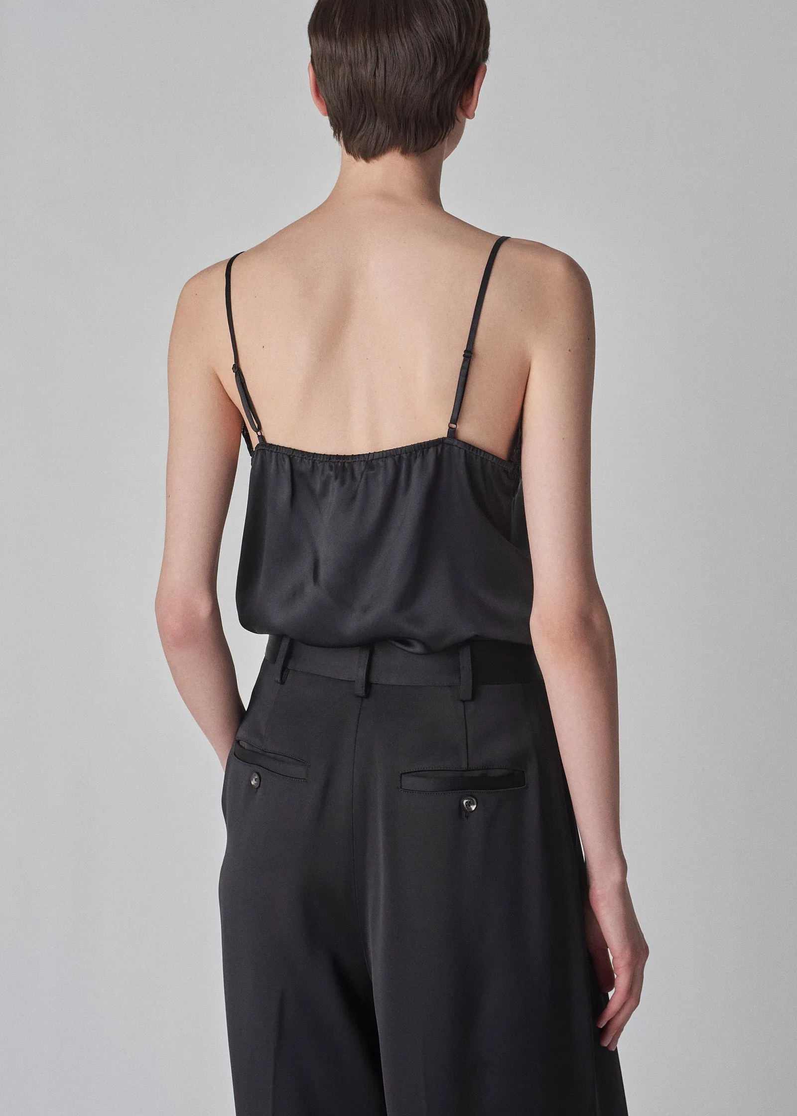 Lace Camisole in Silk Satin - Black