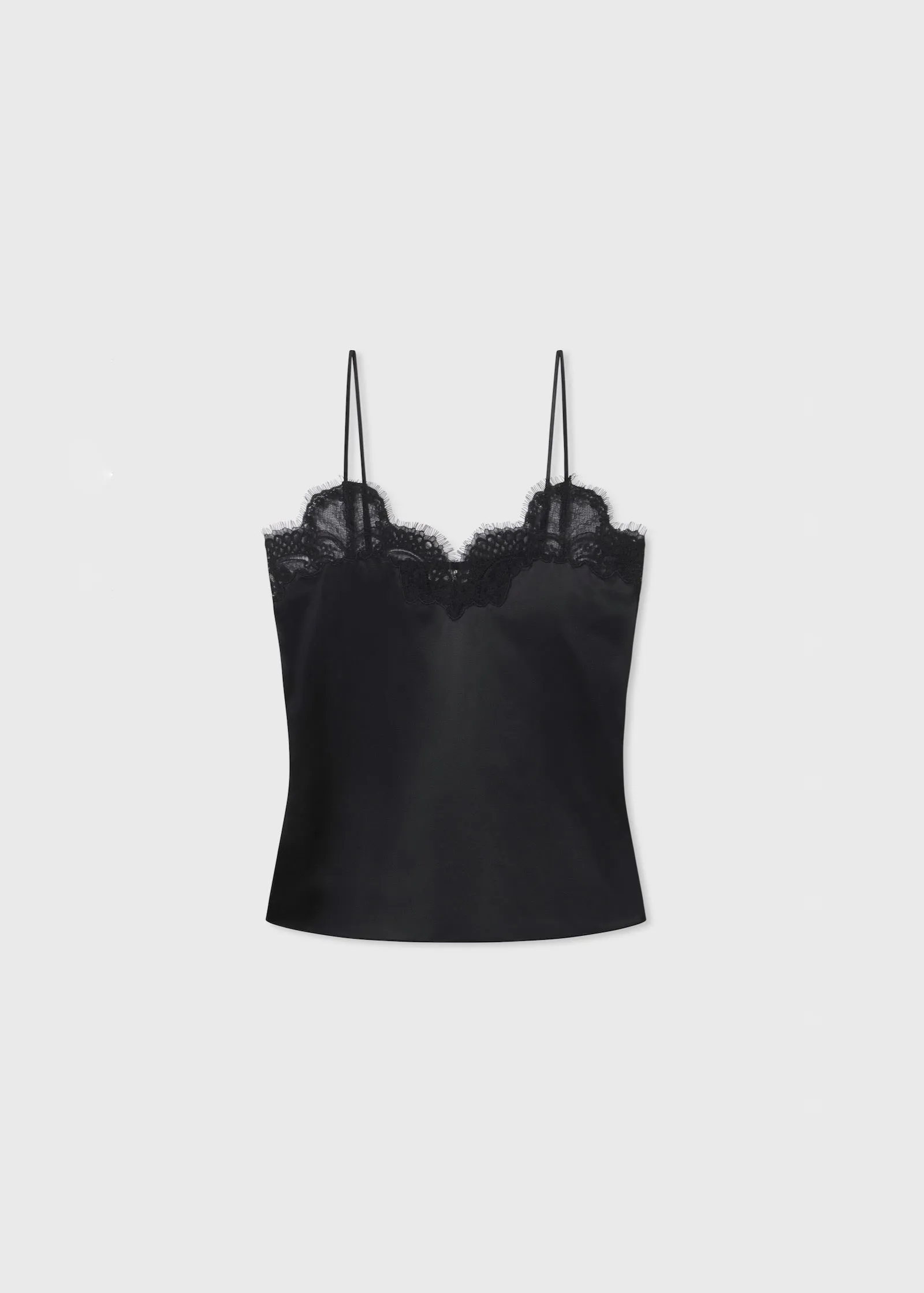 Lace Camisole in Silk Satin - Black
