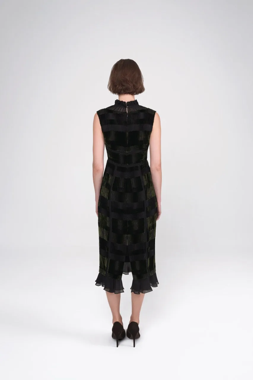 Lace-Panelling Silk Velvet Midi Dress