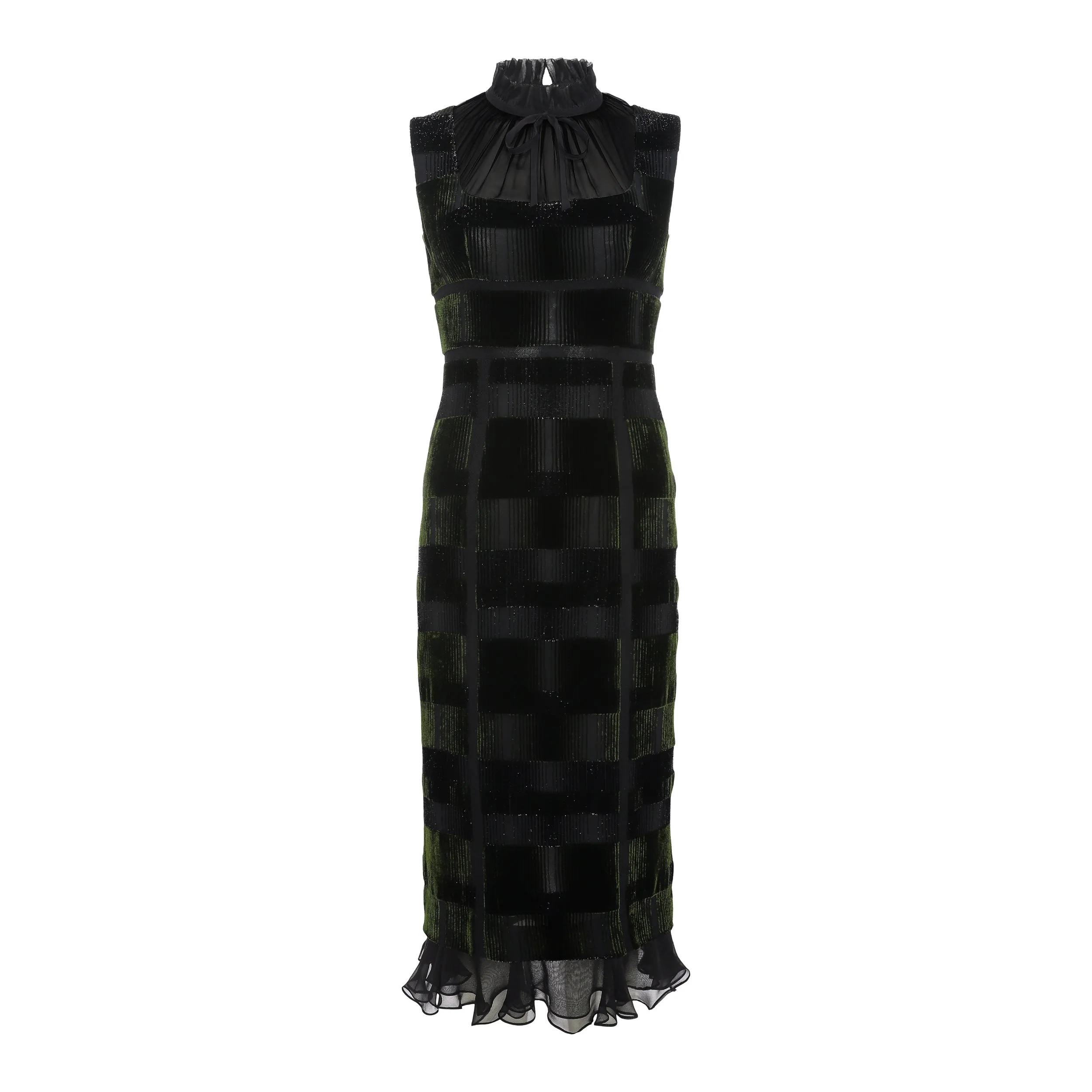Lace-Panelling Silk Velvet Midi Dress
