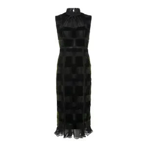 Lace-Panelling Silk Velvet Midi Dress