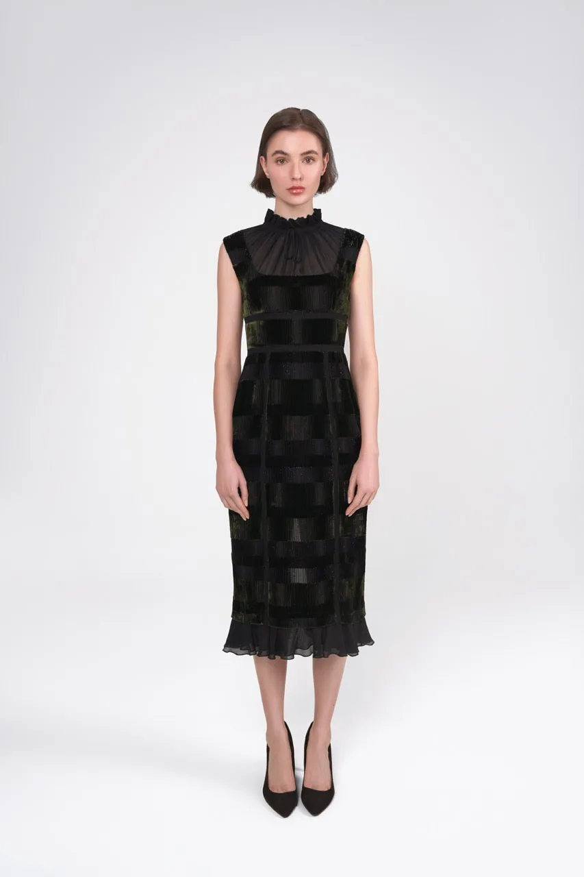 Lace-Panelling Silk Velvet Midi Dress