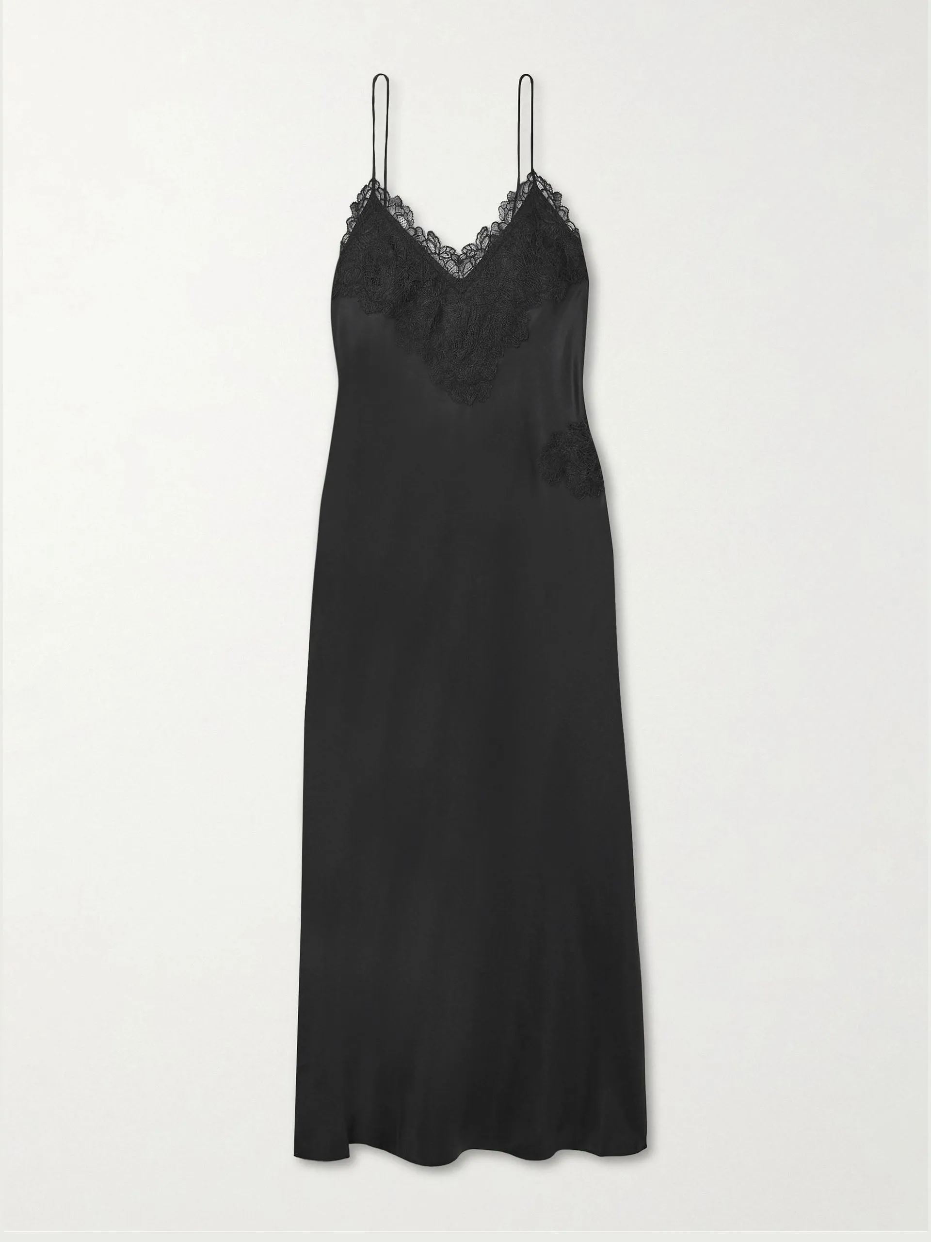 Lace-trimmed silk-twill maxi dress