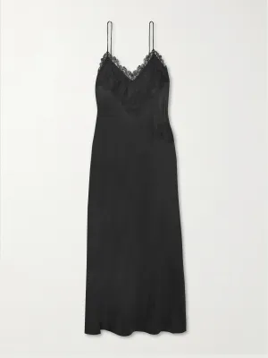 Lace-trimmed silk-twill maxi dress