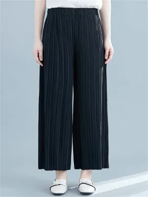 Ladies Solid Color Temperament Wide Leg Pleated Pants