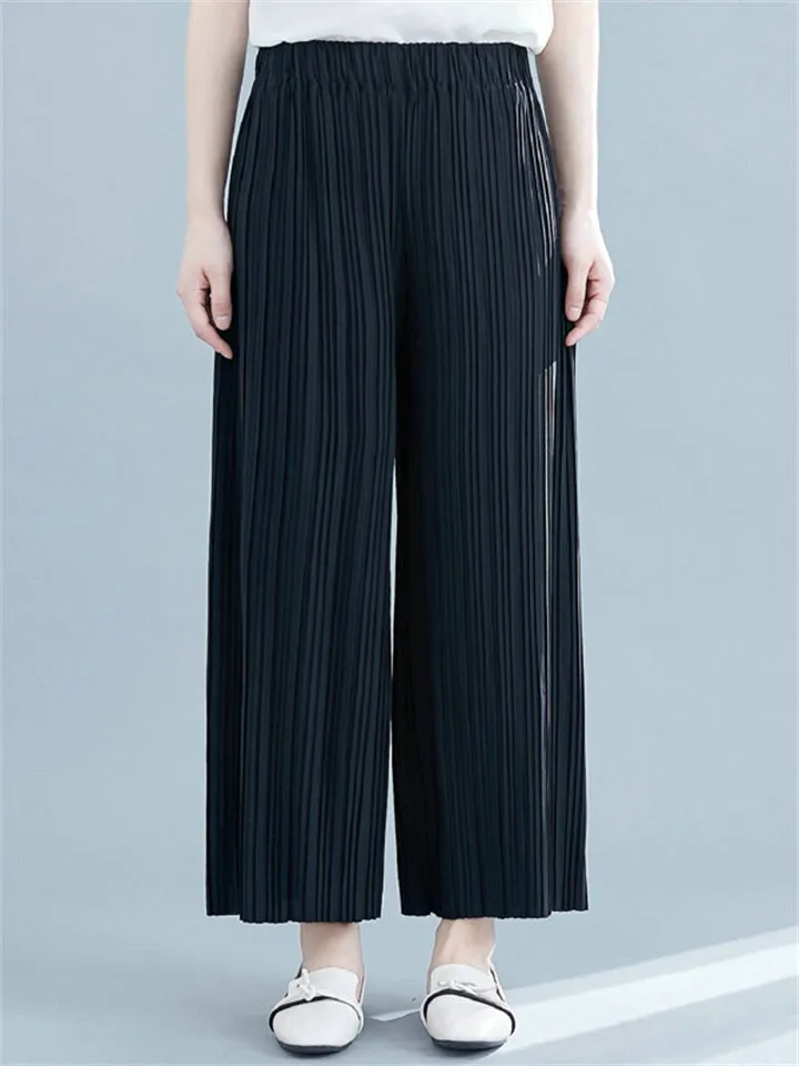 Ladies Solid Color Temperament Wide Leg Pleated Pants
