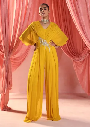 Lara mustard yellow draped jumpsuit