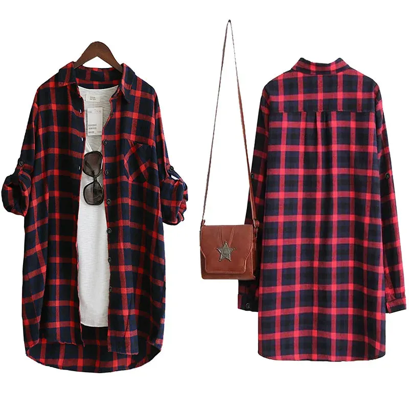 Large Long Sleeve Plaid Loose Blouse