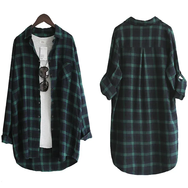Large Long Sleeve Plaid Loose Blouse