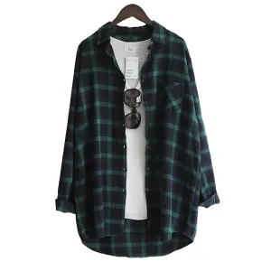 Large Long Sleeve Plaid Loose Blouse