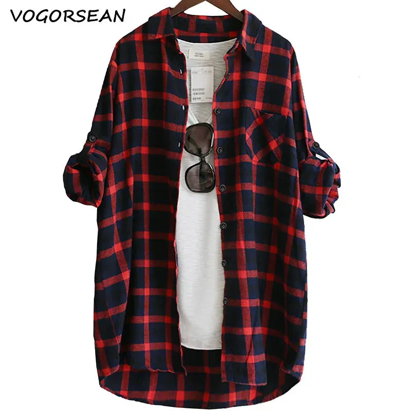 Large Long Sleeve Plaid Loose Blouse