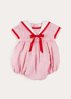 Lawrence Striped Mariner Collar Short Sleeve Romper in Red (6mths-3yrs)