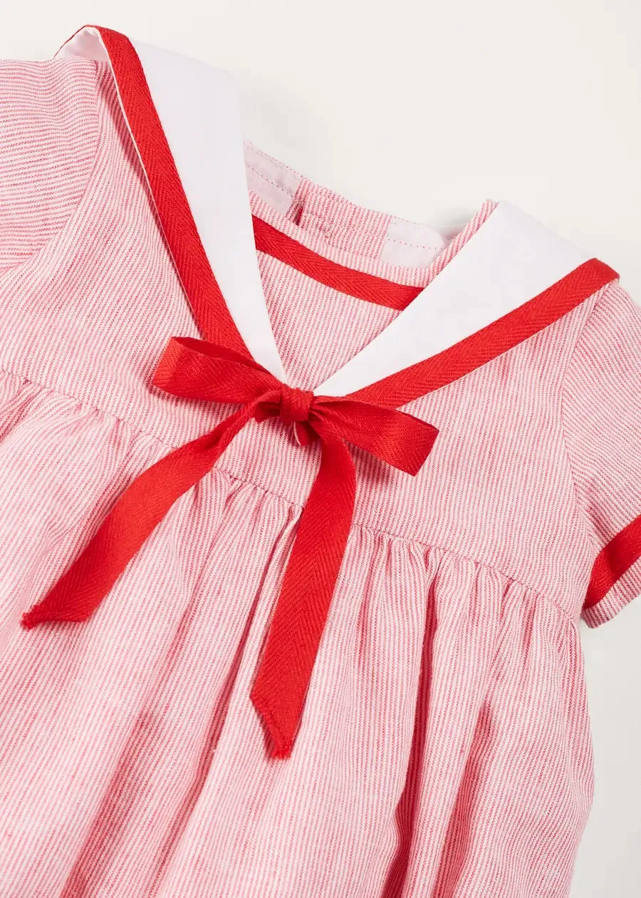 Lawrence Striped Mariner Collar Short Sleeve Romper in Red (6mths-3yrs)