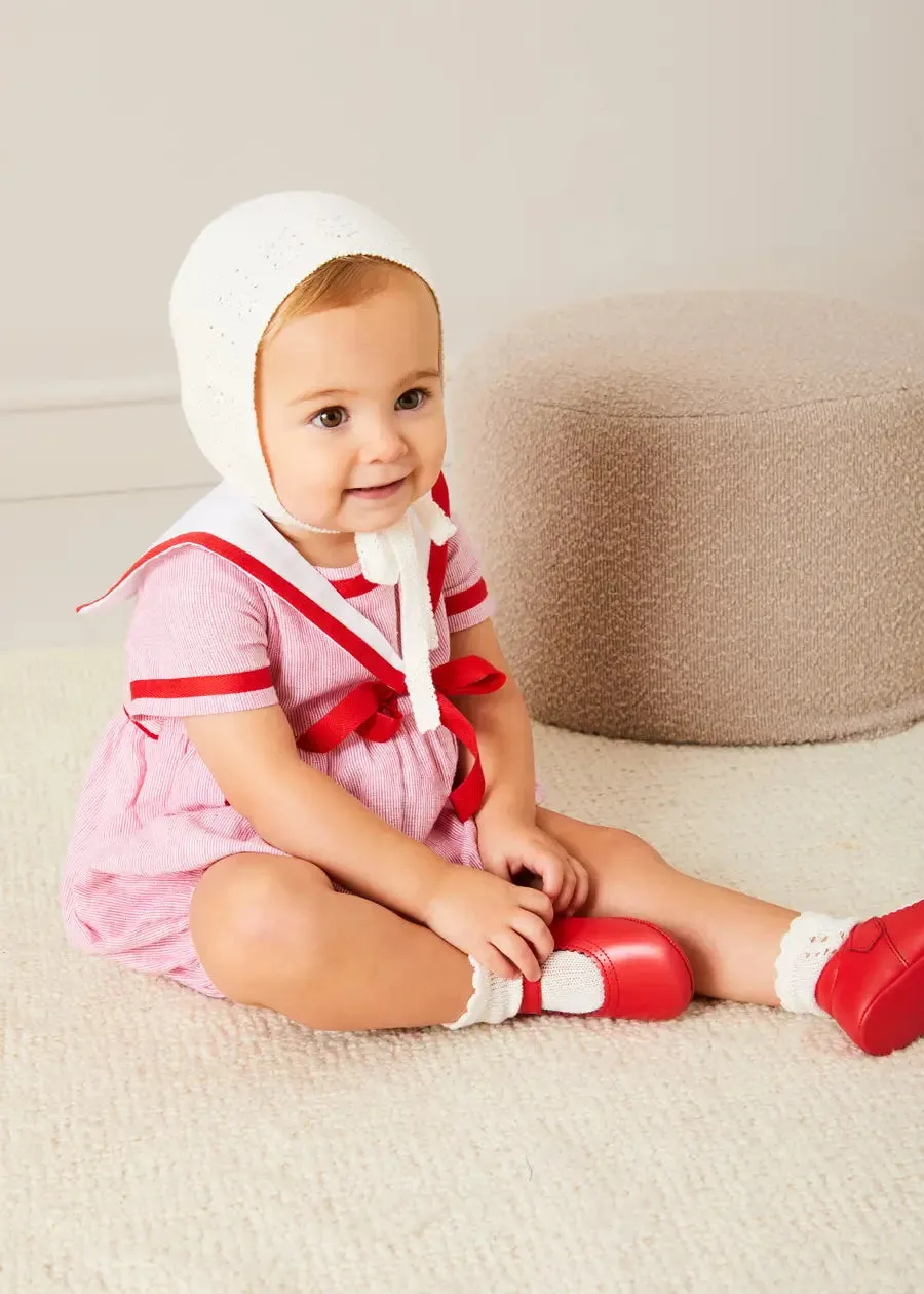 Lawrence Striped Mariner Collar Short Sleeve Romper in Red (6mths-3yrs)