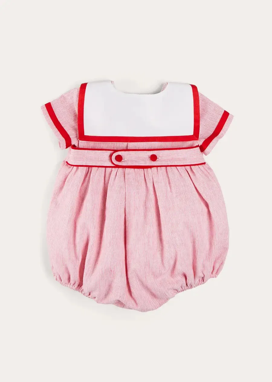 Lawrence Striped Mariner Collar Short Sleeve Romper in Red (6mths-3yrs)