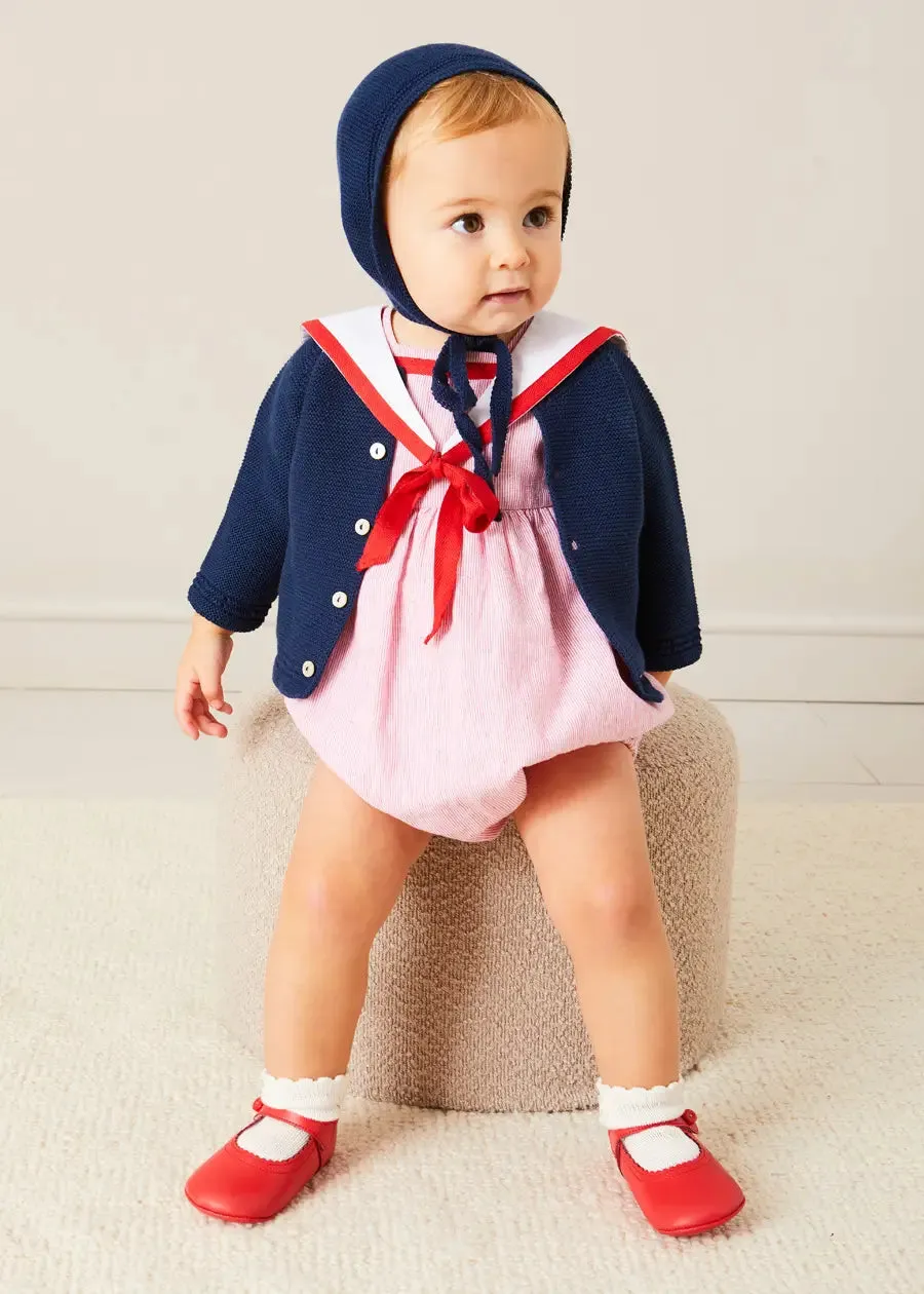 Lawrence Striped Mariner Collar Short Sleeve Romper in Red (6mths-3yrs)