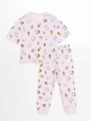 LCW Kids Pink Crew Neck Girls Pajama Set