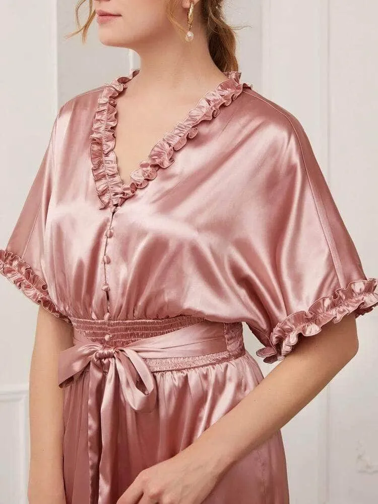 Lemon Tart Ruffle Trim Detail LTJMPS11 Satin Jumpsuit
