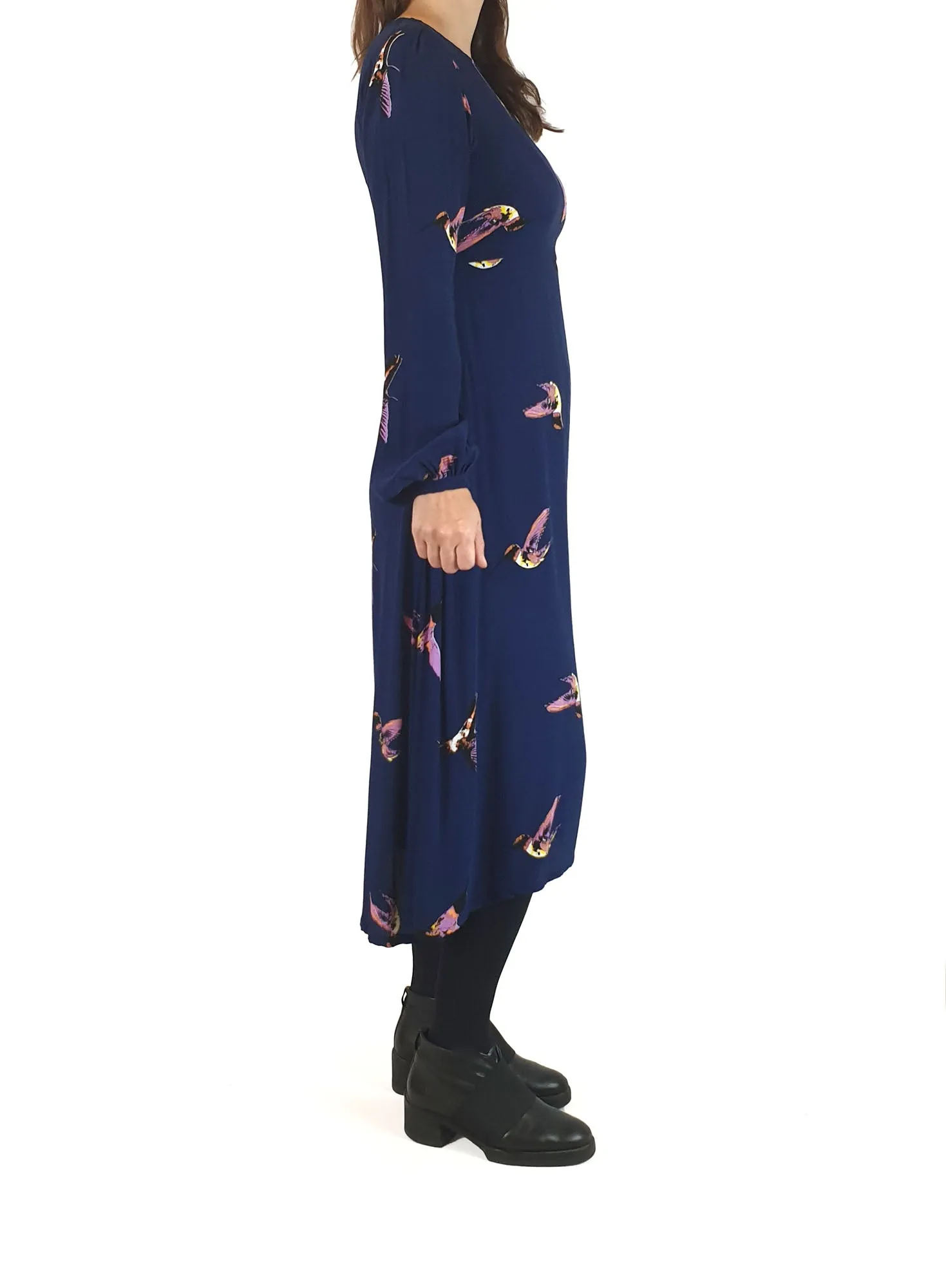 Leonard St blue bird print long sleeve dress size 8