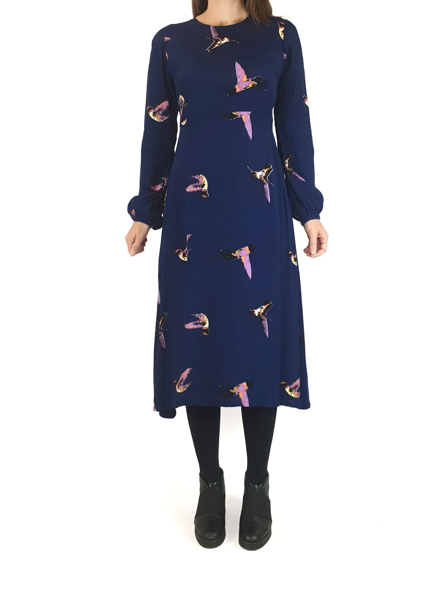 Leonard St blue bird print long sleeve dress size 8