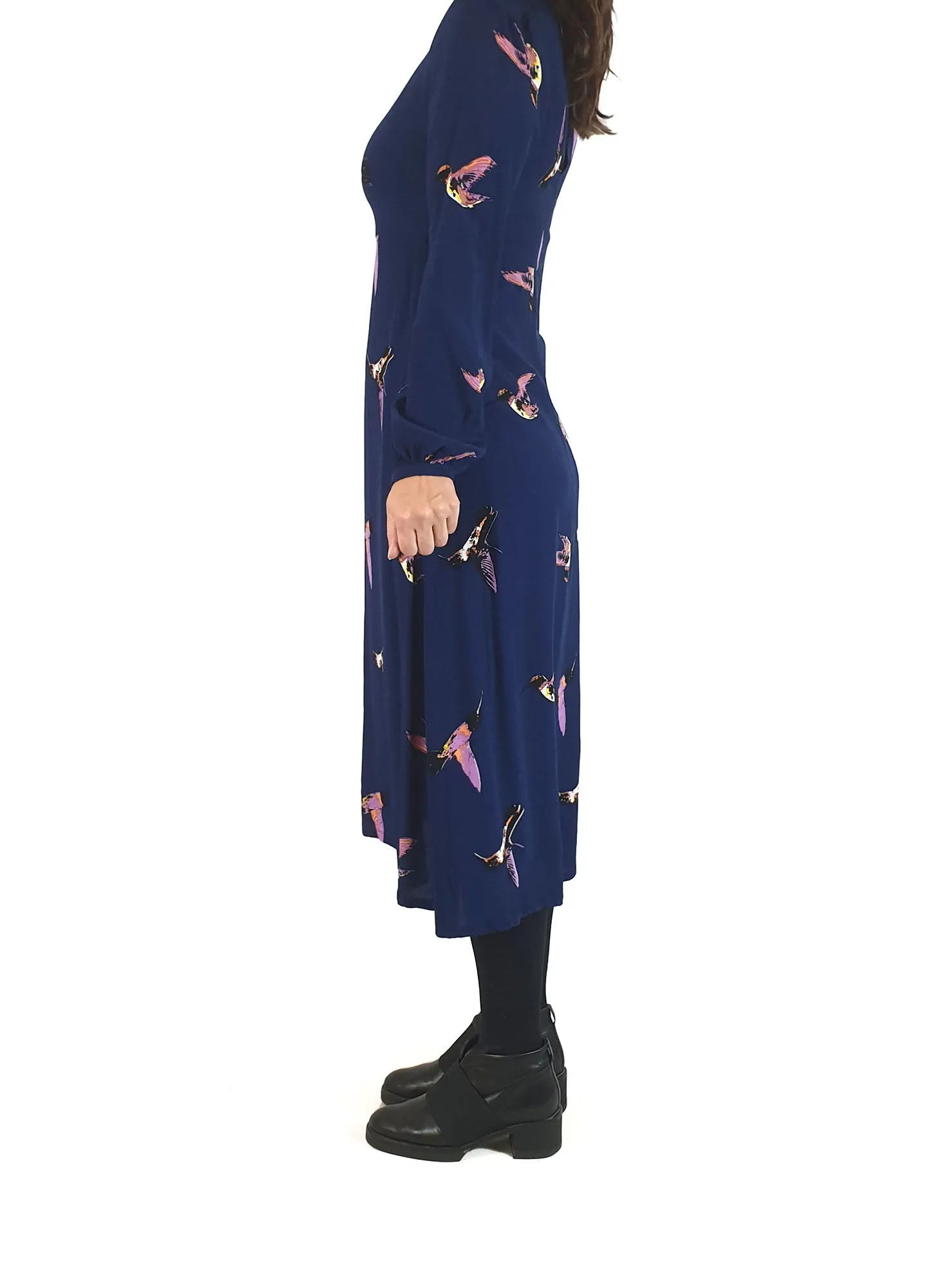 Leonard St blue bird print long sleeve dress size 8