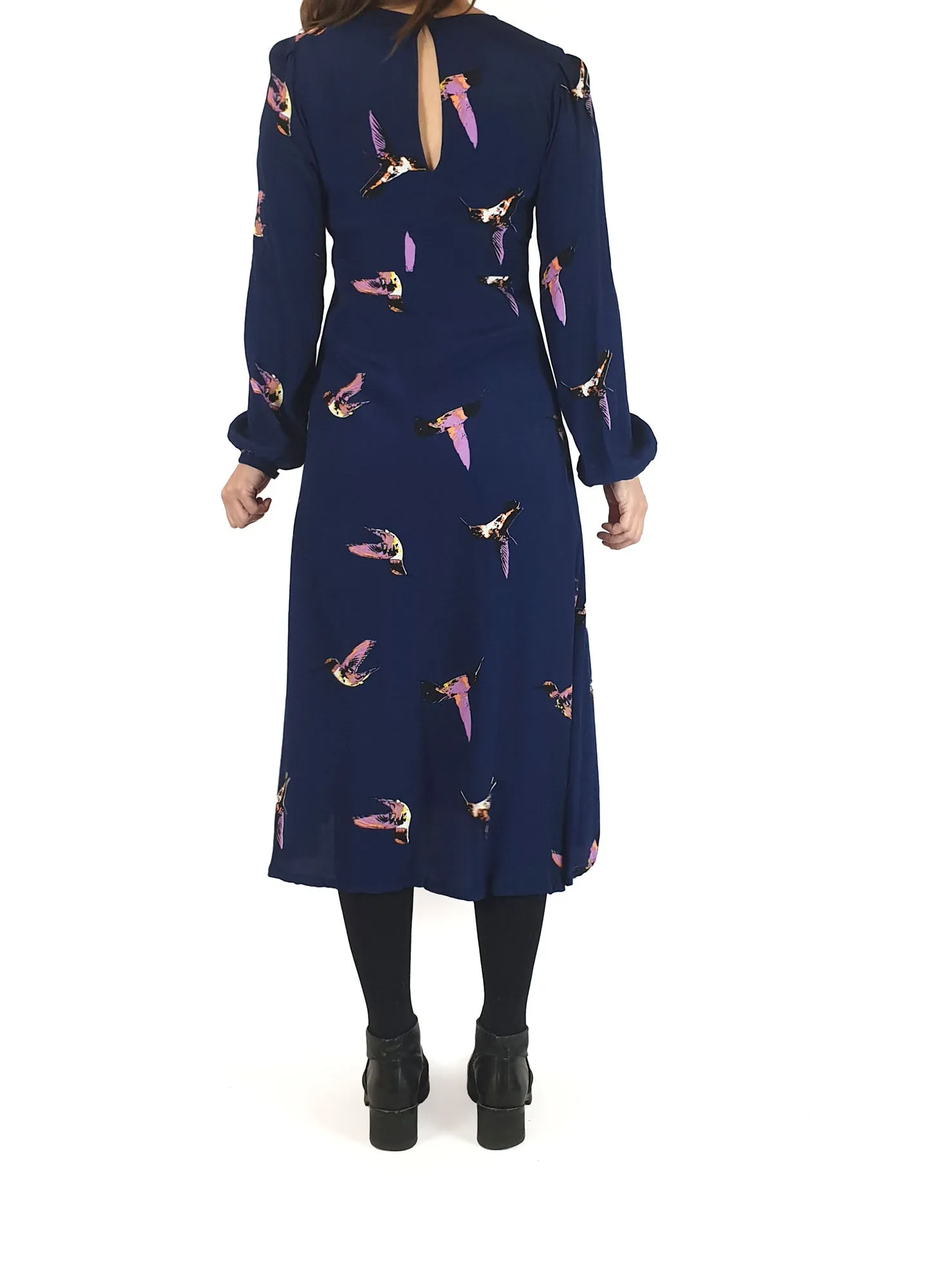 Leonard St blue bird print long sleeve dress size 8