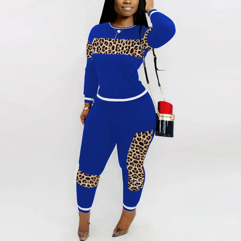 Leopard Patchwork Long Sleeve Top & Pants Set