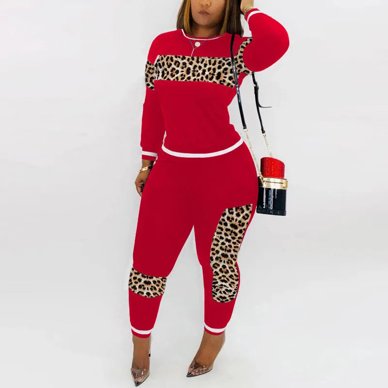 Leopard Patchwork Long Sleeve Top & Pants Set