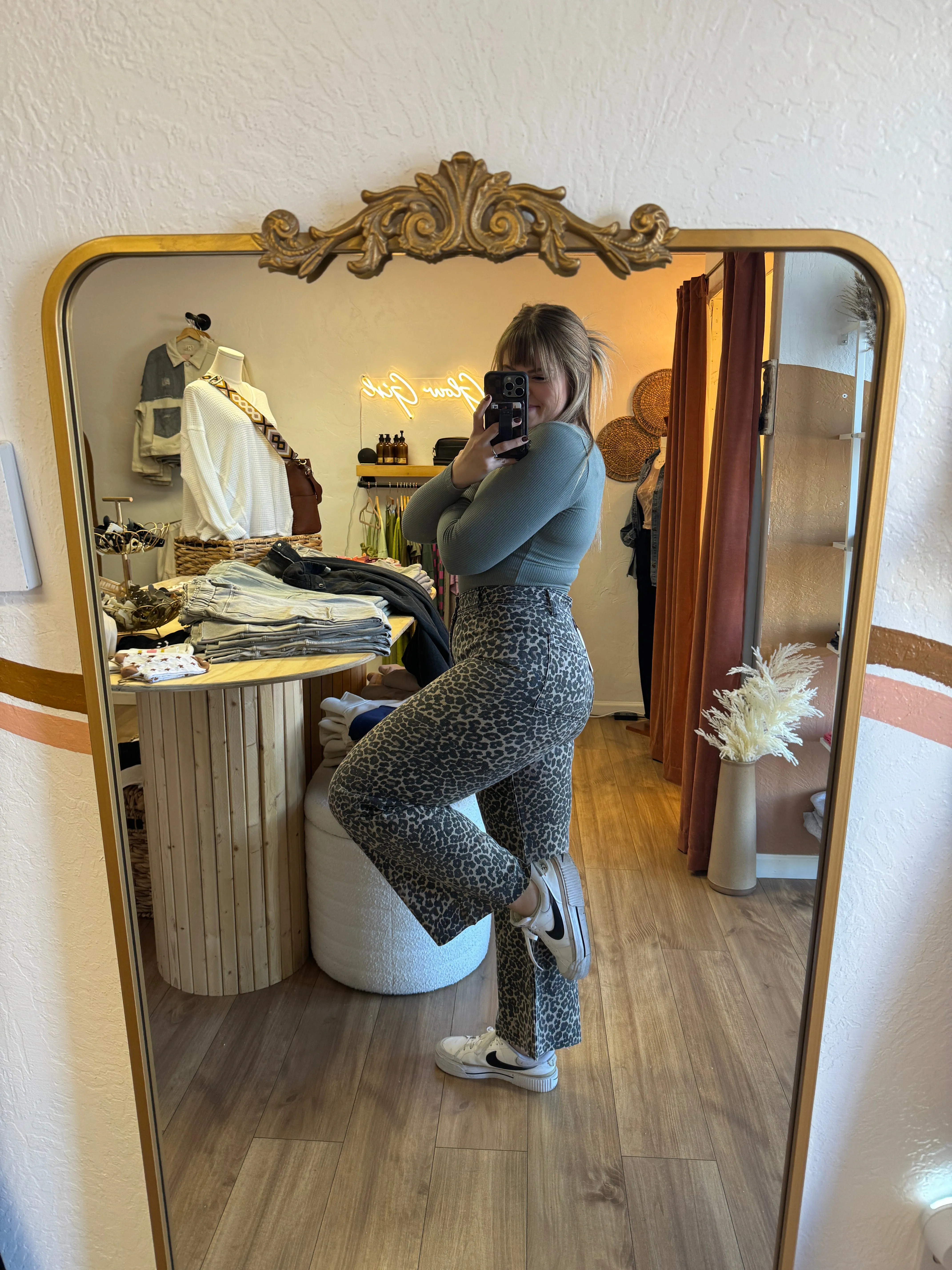 Leopard Printed Raw Hem Pants