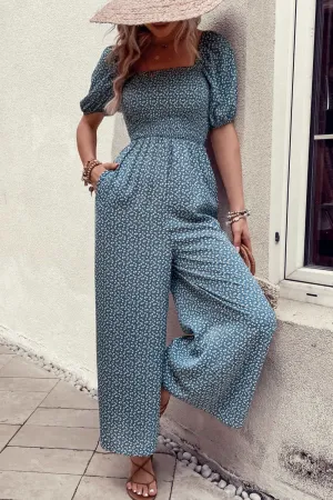 Lib Printed Square Neck Jumpsuit with Pockets