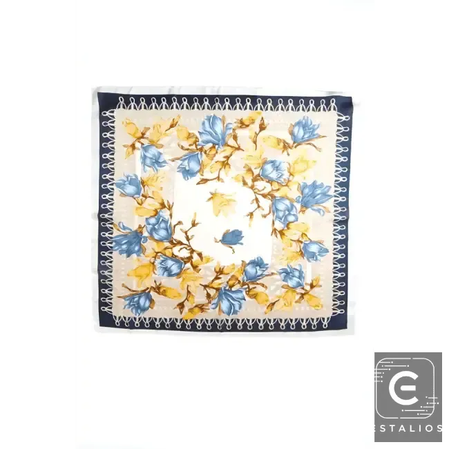 Light Blue Floral Printed Silky Square Scarf for Elegance