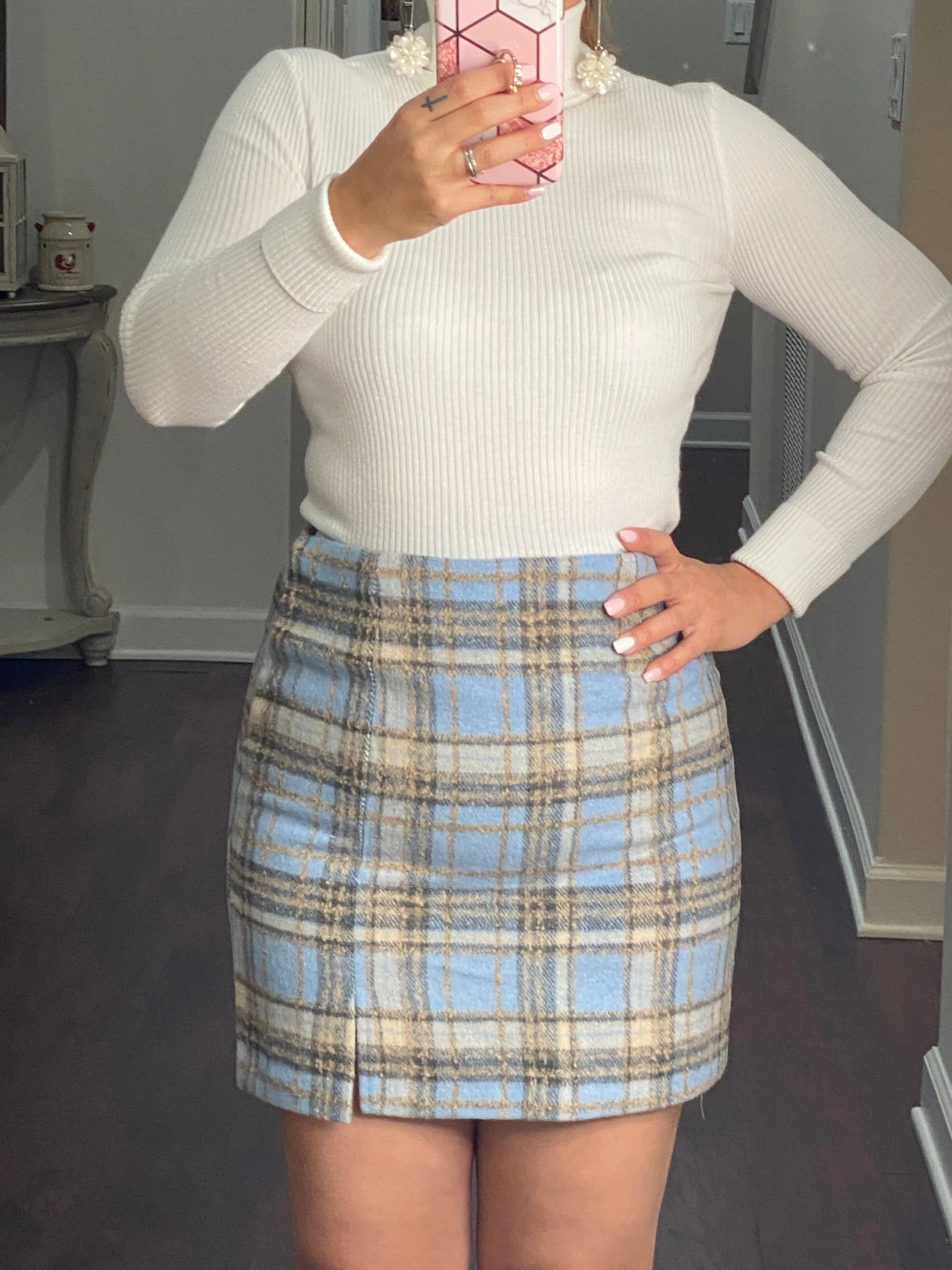 Light Blue Plaid Skirt