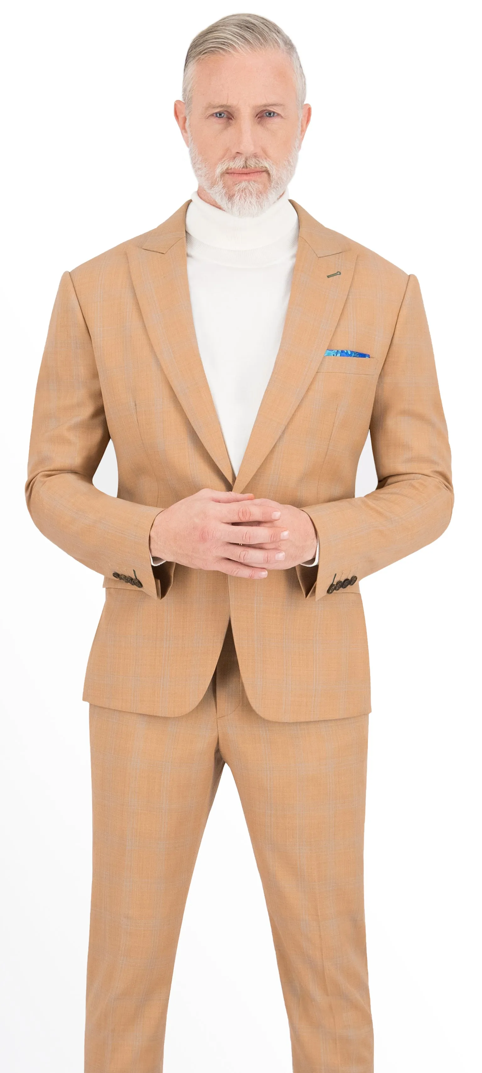 Light Marigold Brown with Blue Plaid Check Suit