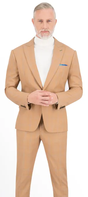 Light Marigold Brown with Blue Plaid Check Suit