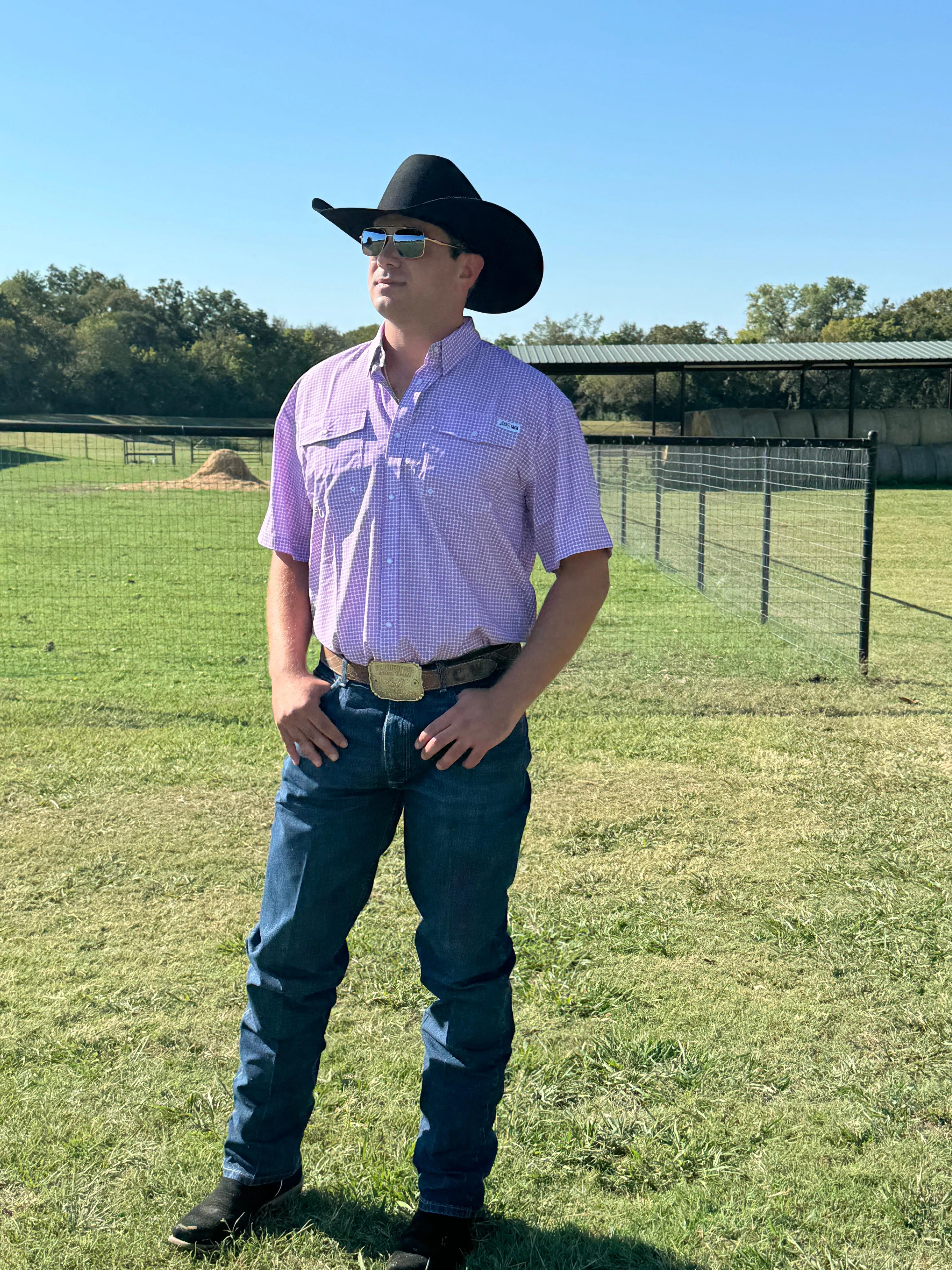 Light Purple Design SS Pearl Snap Fishing Shirt