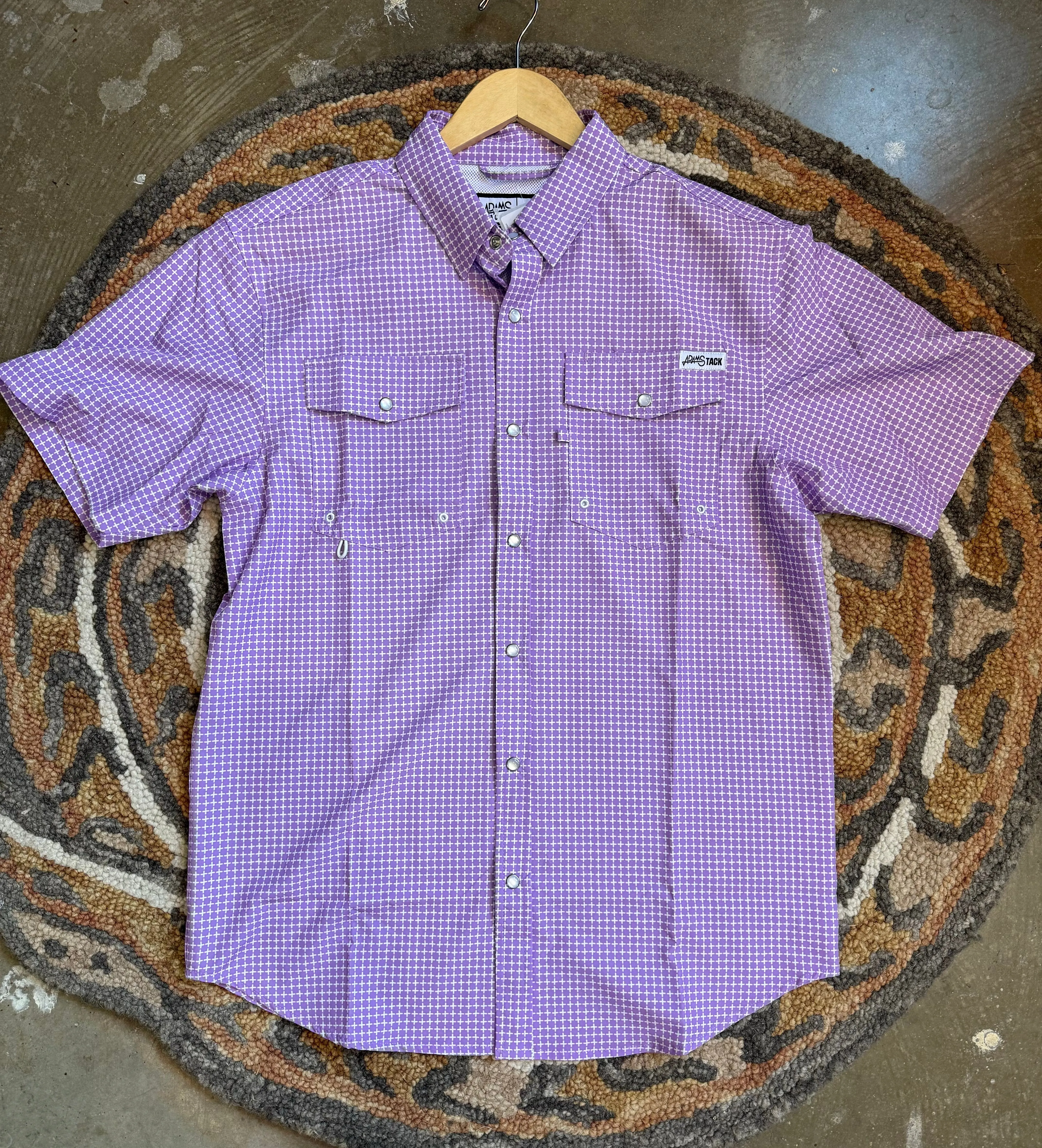 Light Purple Design SS Pearl Snap Fishing Shirt