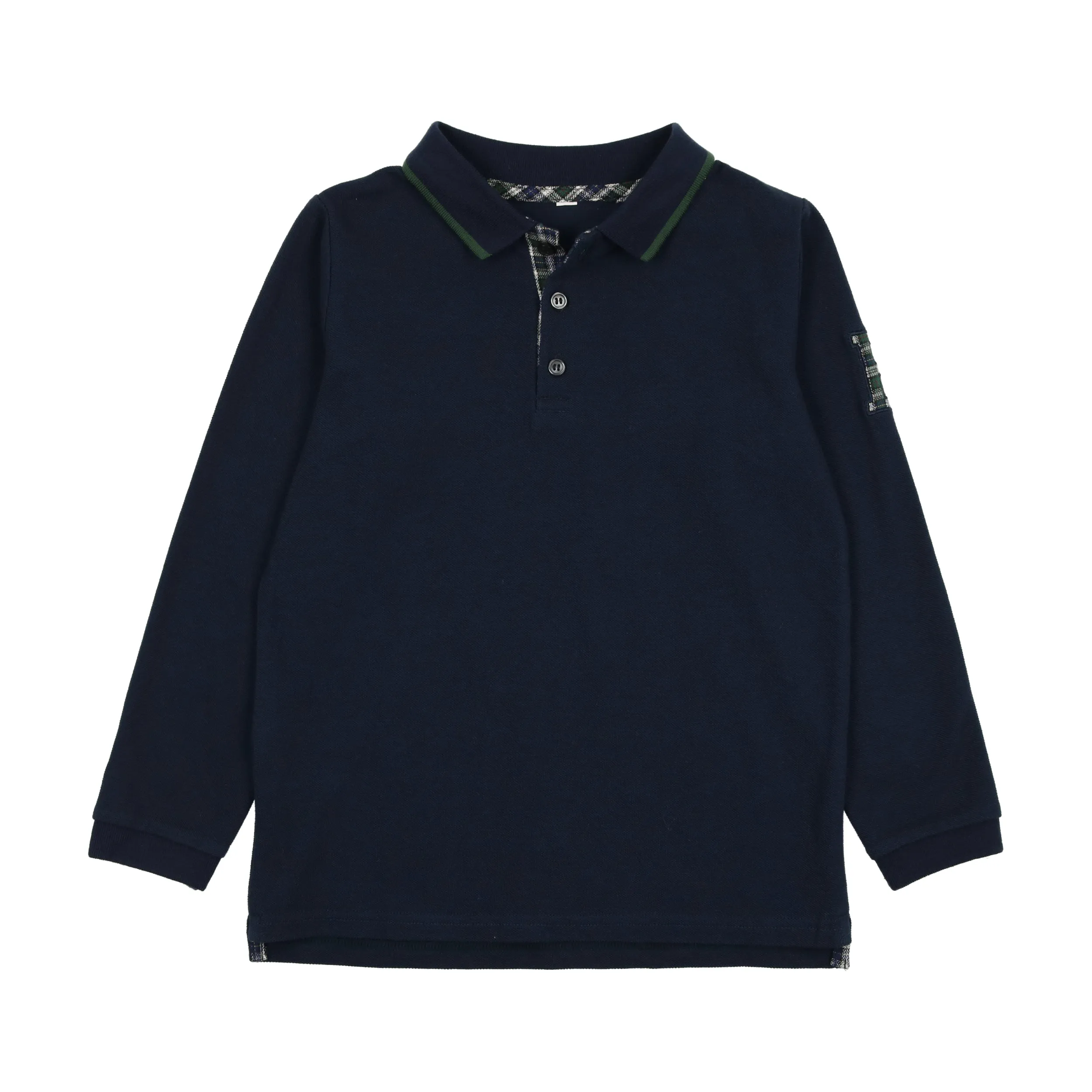 Lil Legs Plaid Detail Long Sleeve Polo - Navy