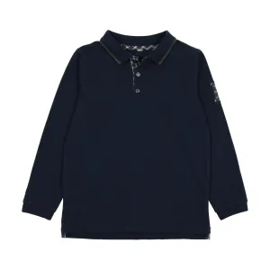 Lil Legs Plaid Detail Long Sleeve Polo - Navy