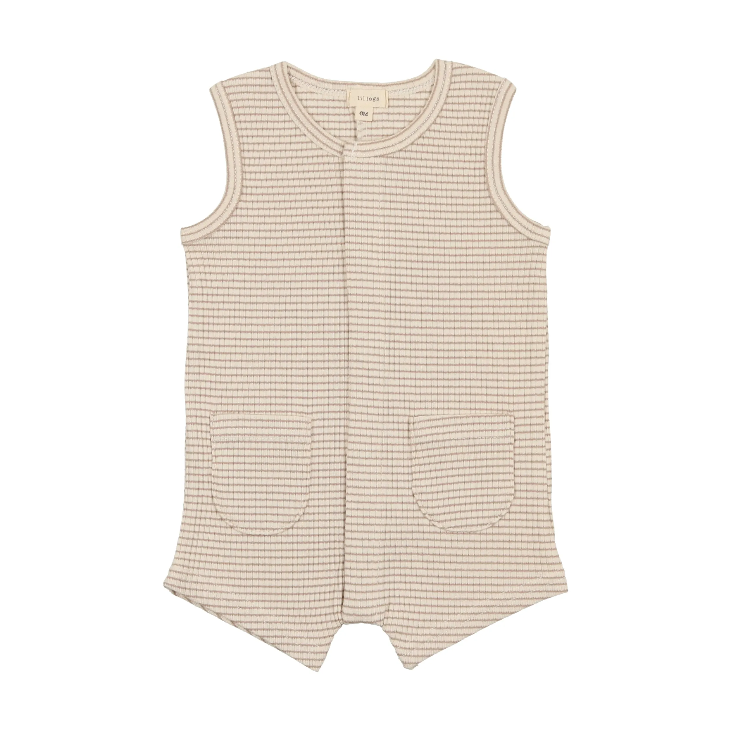 Lil Legs Ribbed Pocket Romper Short - Tan Stripe