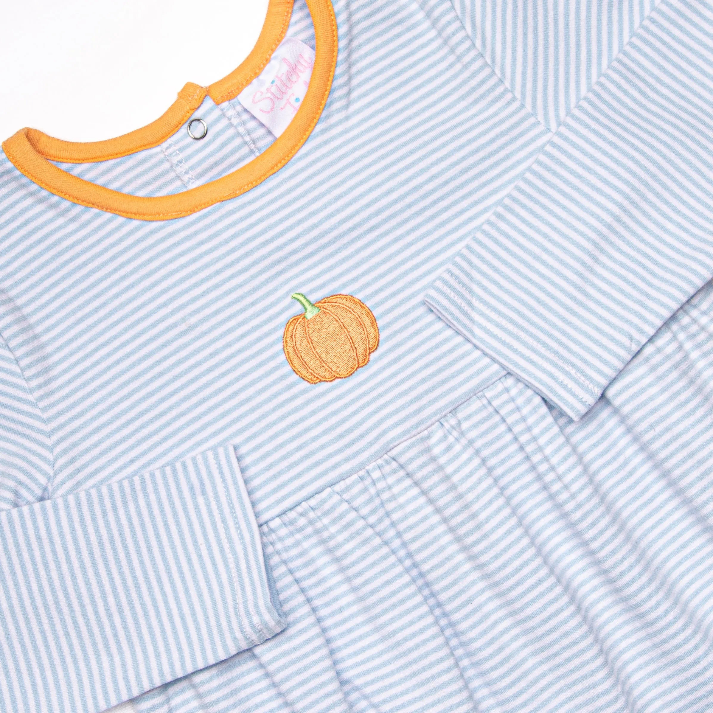 Lil' Pumpkin Embroidered Romper, Blue