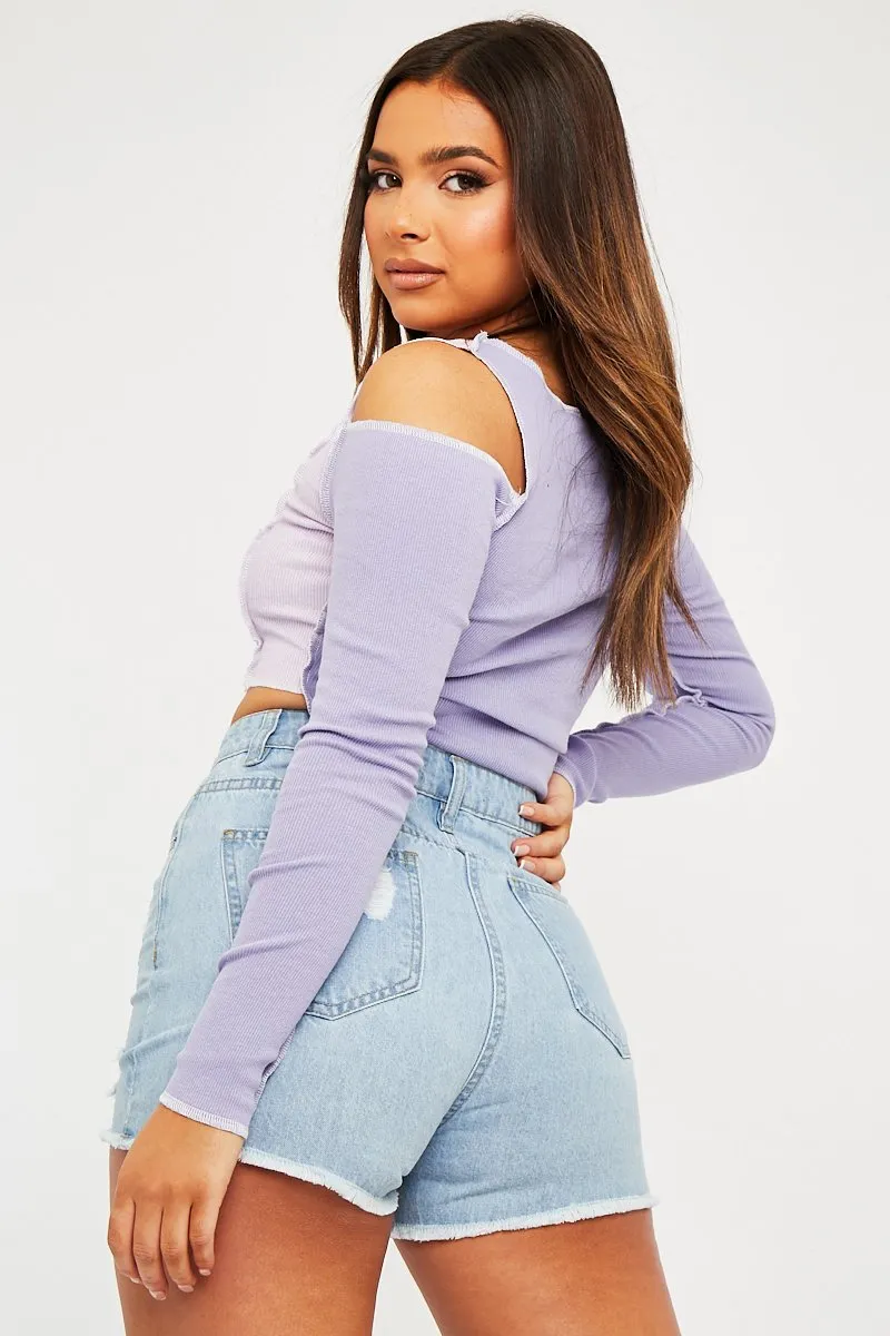 Lilac Colour Block Off Shoulder Crop Top - Lanae