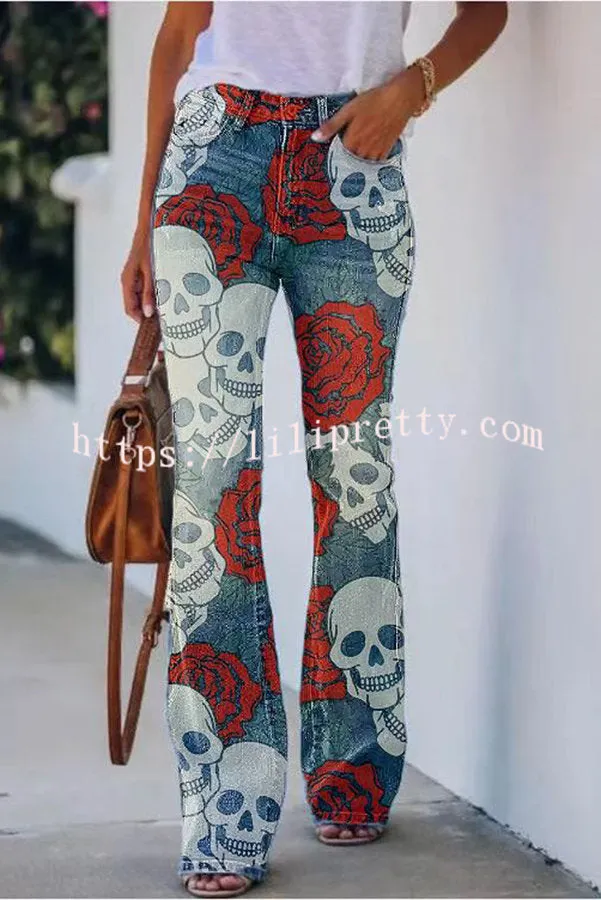 Lilipretty On A Drive Printed Faux High Rise Flare Pants