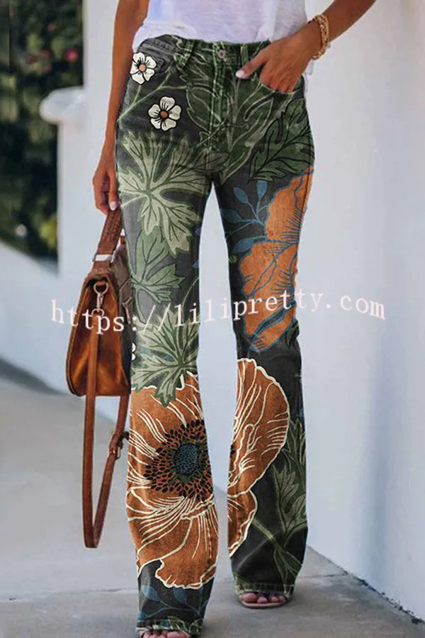 Lilipretty On A Drive Printed Faux High Rise Flare Pants