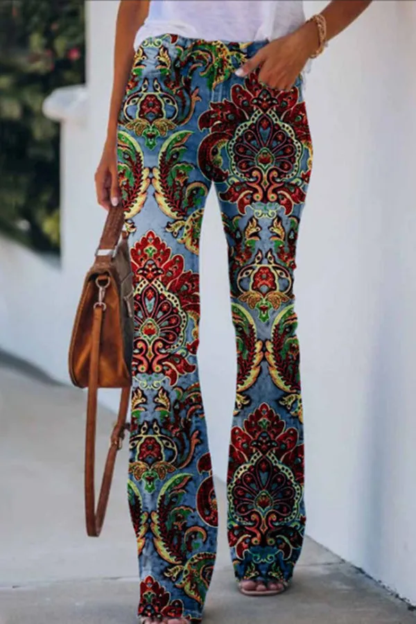 Lilipretty On A Drive Printed Faux High Rise Flare Pants
