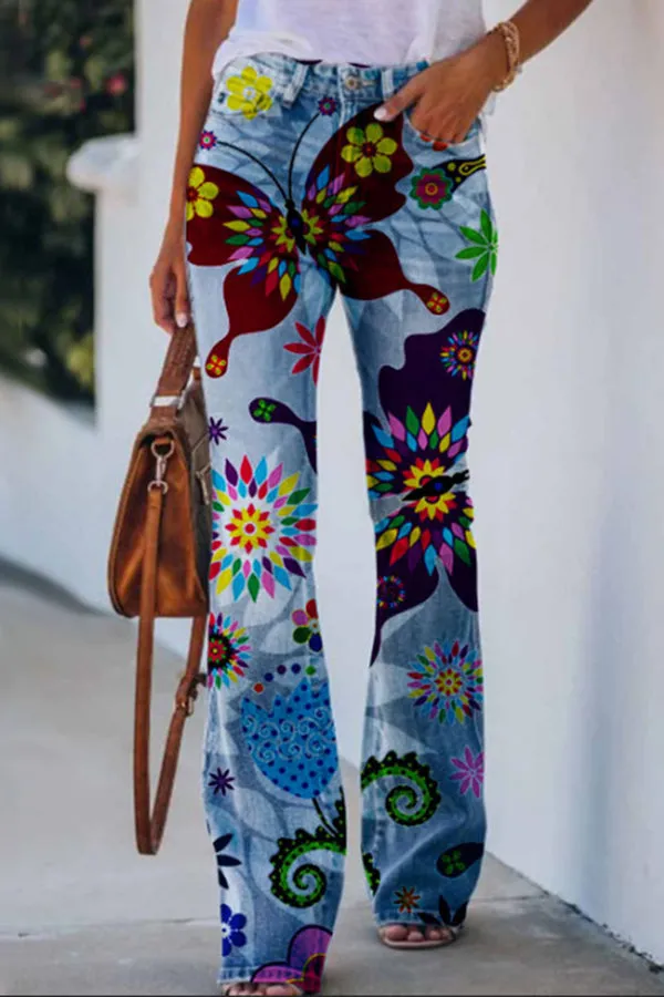 Lilipretty On A Drive Printed Faux High Rise Flare Pants