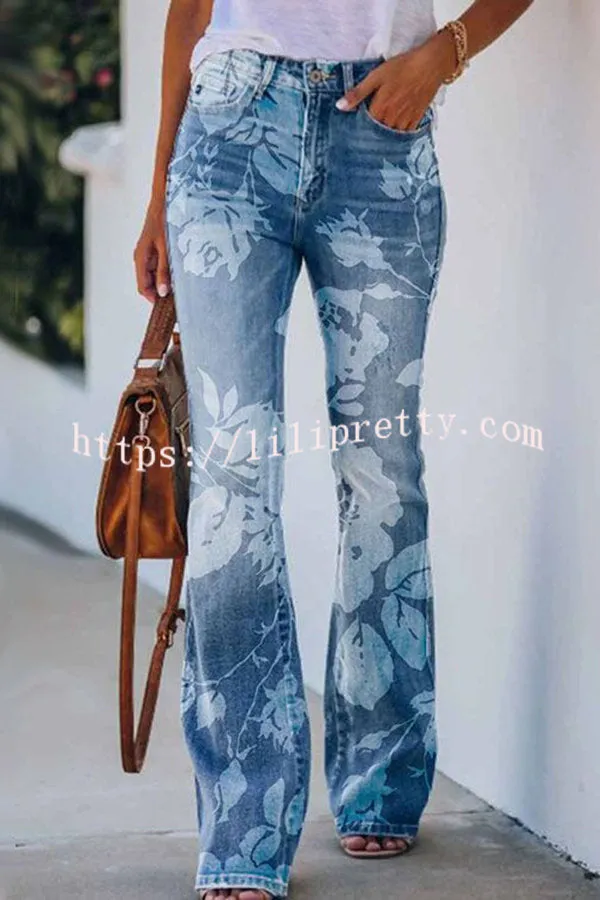 Lilipretty On A Drive Printed Faux High Rise Flare Pants